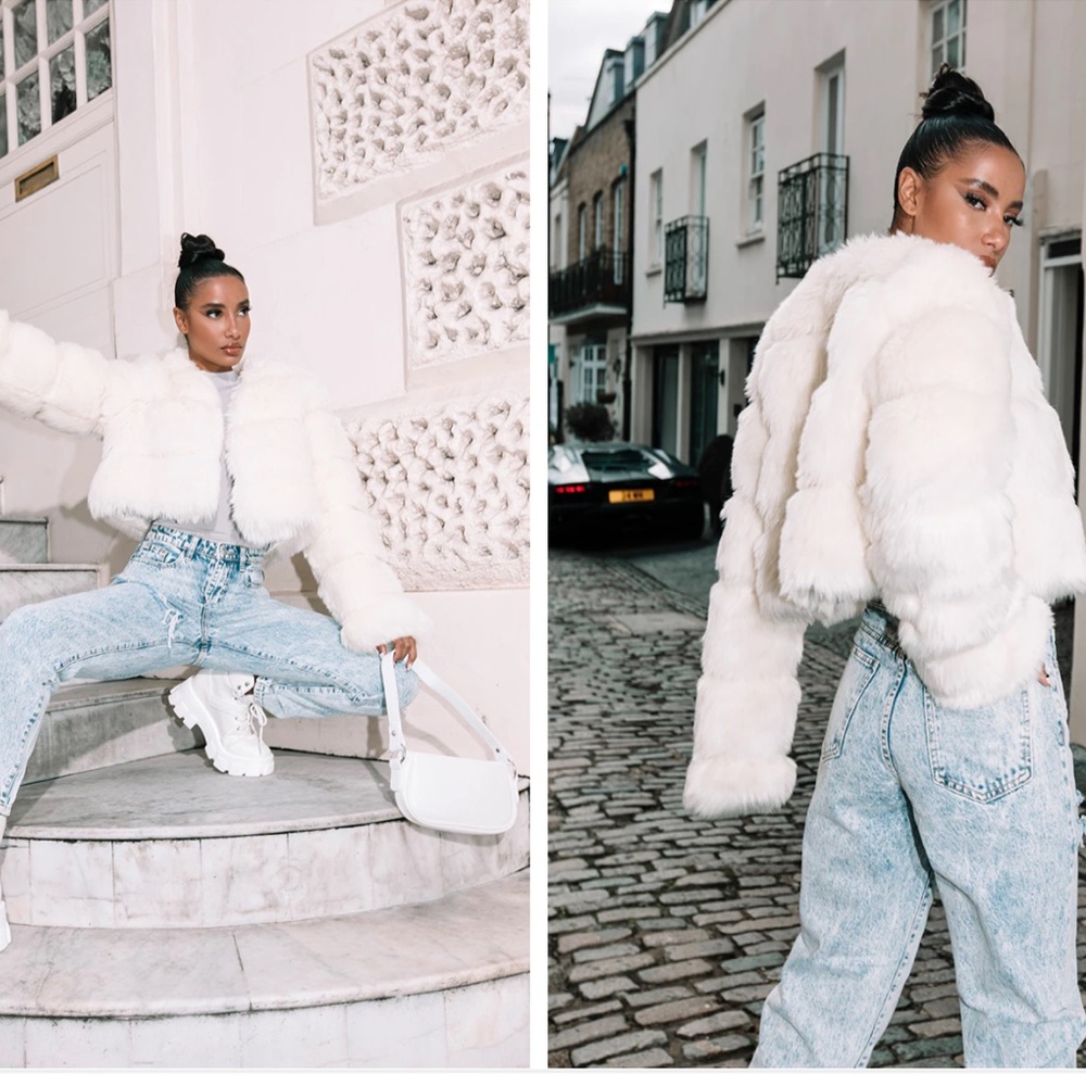 Cropped faux fur puffer